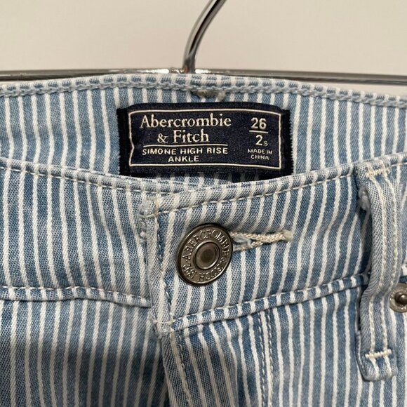 A&F Simone High Rise Ankle Blue and White Stripe Pants Size 26 - Picture 7 of 7